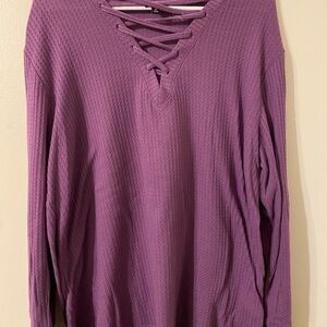 Torrid Purple Waffle Lace Up‎ V-Neck Long Sleeve Top Size Large